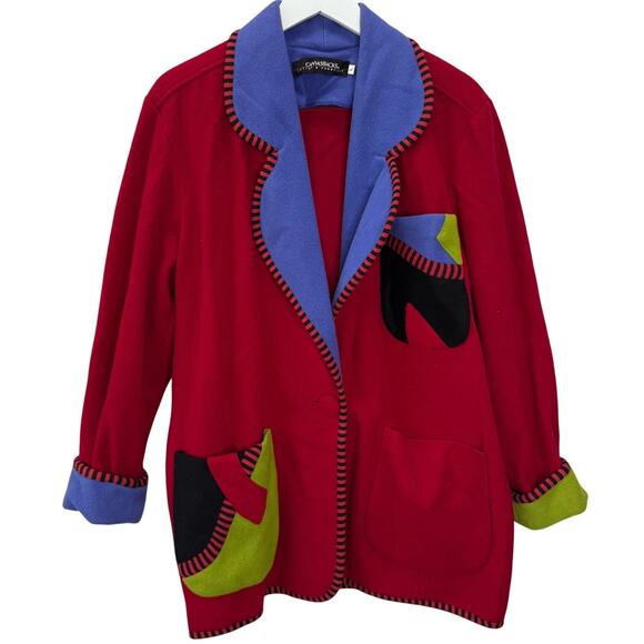 Vintage Canvasbacks Lutton Horsfield Wool Jacket Size L Red Purple Wearable Art - Picture 1 of 5